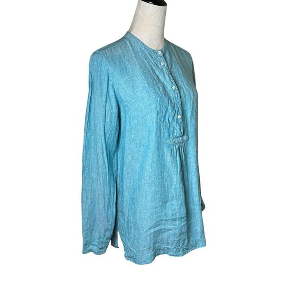 J.Crew Baird McNutt Irish Linen Tunic Top | Aqua Blue Button Front Shirt 4 Tall - Picture 2 of 8